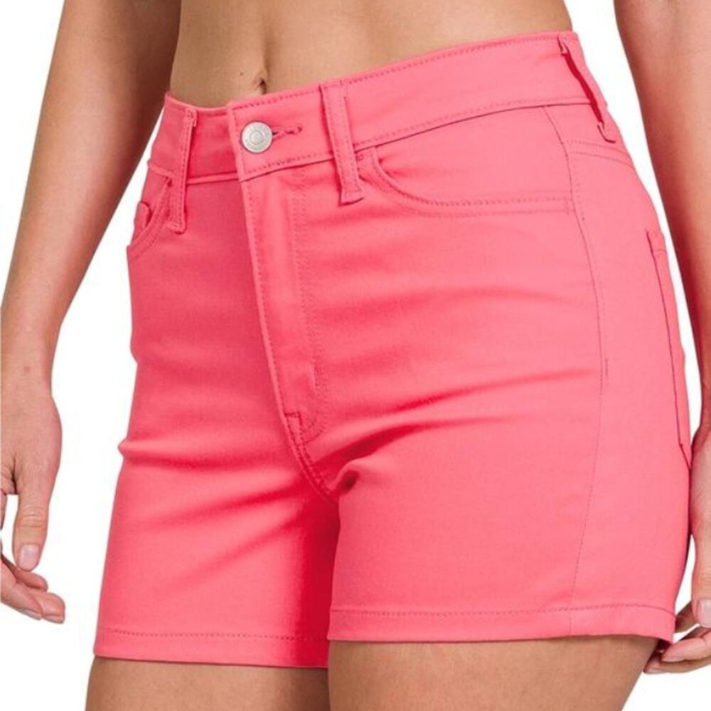 High Rise Color Jean Shorts "CREAM FUCHSIA" Zenana